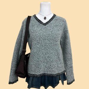 vintage 90s gray blue girly granola elevated basic wool blend sweater